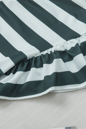 Sea Green Striped V Neck Ruffle Sleeve Top-12