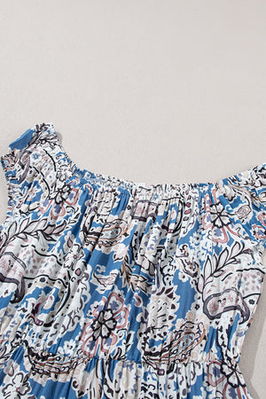 Blue Boho Paisley Print Off Shoulder Maxi Dress-14