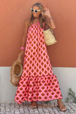 Red Geometric Print Loose Fit Sleeveless Maxi Dress-9