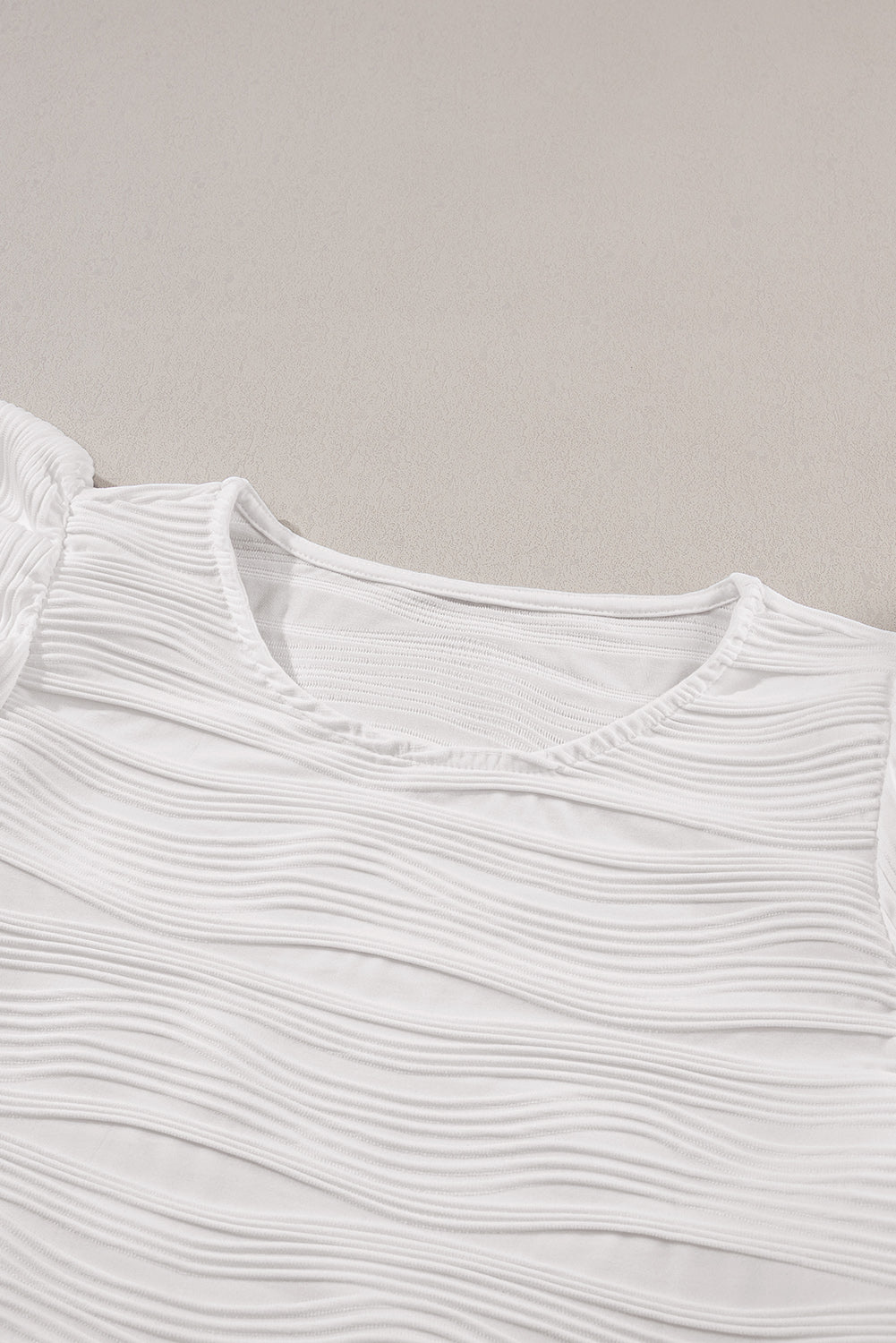 White Wavy Textured Ruffle Sleeve Top-11