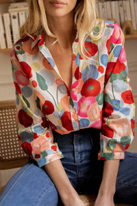 Multicolor Floral Print Bracelet Sleeve Shirt-0