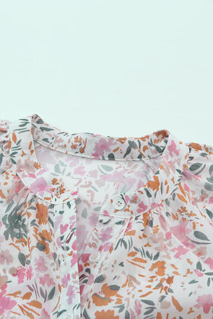 Multicolor Floral Mandarin Collar Top-17