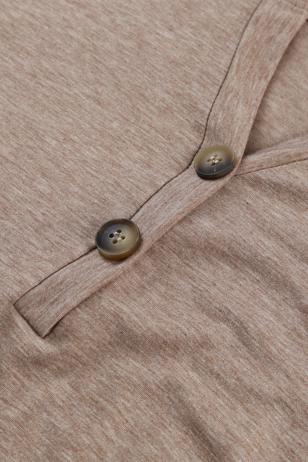 Khaki Button V Neck Rolled Short Sleeve T Shirt-12
