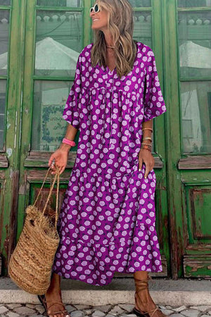 Purple Boho Printed Puff Sleeve Maxi Dress-6