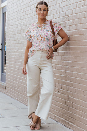 Multicolor Floral Mandarin Collar Top-13
