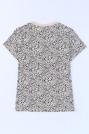 Apricot Cheetah Print O-neck Short Sleeve T Shirt-10