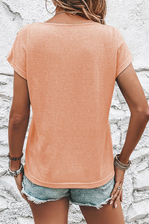 Apricot Pink Button Detail Batwing Sleeve Casual Tee-1