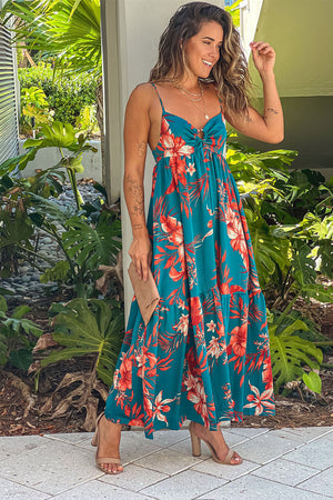 Sky Blue Strappy Open Back Floral Maxi Dress-2