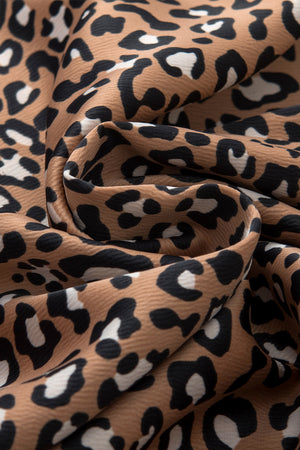 Chestnut Leopard Print Ruffle Wide Sleeve Blouse-6