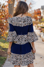 Leopard Splicing High Waist Long Sleeve Dress-1