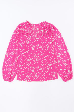 Pink Split Neck Fall Printed Crinkled Blouse-10