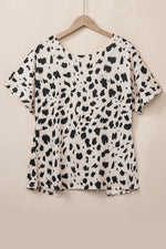 Khaki Leopard Batwing Sleeve Twist Cutout Back T-Shirt-6