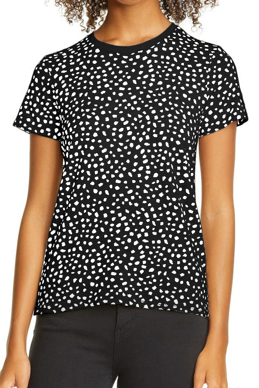 Black Cheetah Print O-neck Short Sleeve T Shirt-2