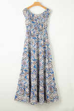 Blue Boho Paisley Print Off Shoulder Maxi Dress-12