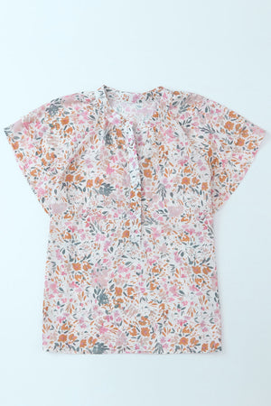 Multicolor Floral Mandarin Collar Top-15