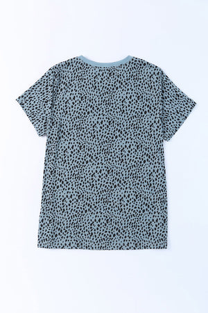 Gray Cheetah Print O-neck Short Sleeve T Shirt-12