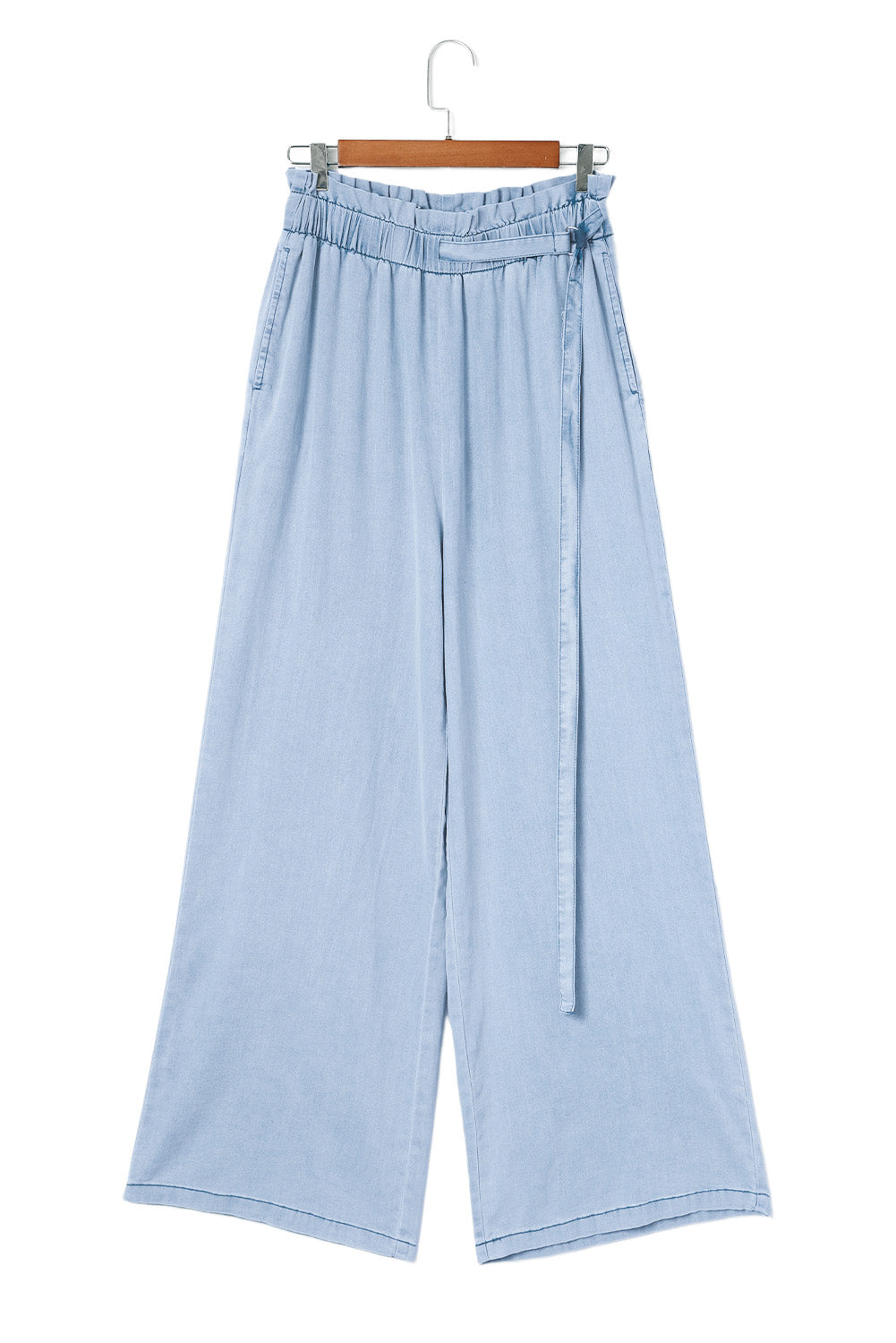 Sky Blue High Waist Pocketed Wide Leg Tencel Jeans-11