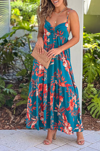 Sky Blue Strappy Open Back Floral Maxi Dress-0