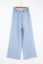 Sky Blue High Waist Pocketed Wide Leg Tencel Jeans-6