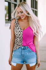 Rose Leopard Patchwork Tie Strap Tank Top-5