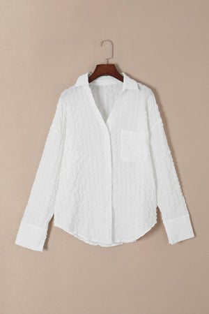 White Crinkled Plaid Textured Shirt-10