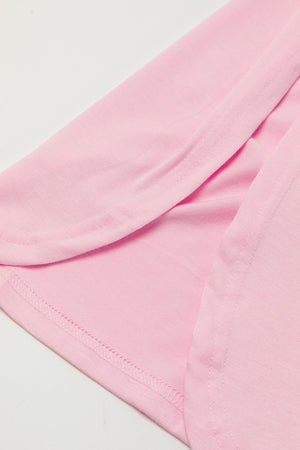 Pink V Neck Hidden Pocket Splits Maxi T-shirt Dress-7