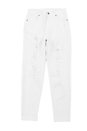 White Distressed Ripped Holes High Waist Skinny Jeans-10