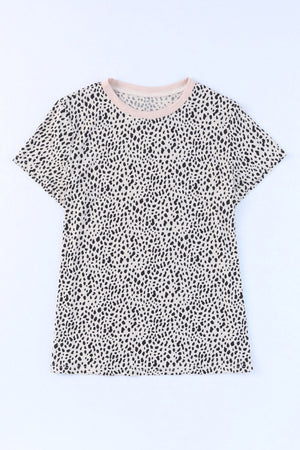 Apricot Cheetah Print O-neck Short Sleeve T Shirt-11