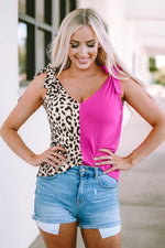 Rose Leopard Patchwork Tie Strap Tank Top-2