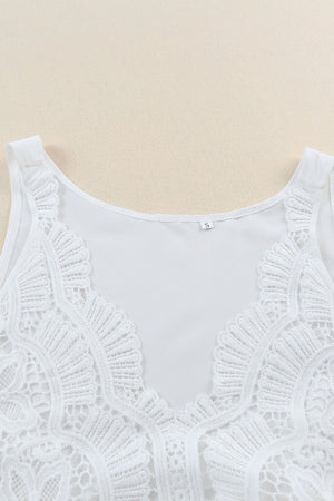 White Lace Crochet Patchwork Sleeveless Long Dress-6