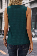 Sea Green Lattice Textured Split Neck Tank Top-1