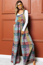 Multicolour Brushed Checkered Wide Leg Overalls-2