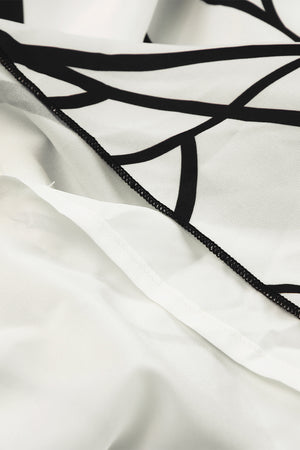 White Abstract Vein Print V Neck Ruffle Maxi Dress-14