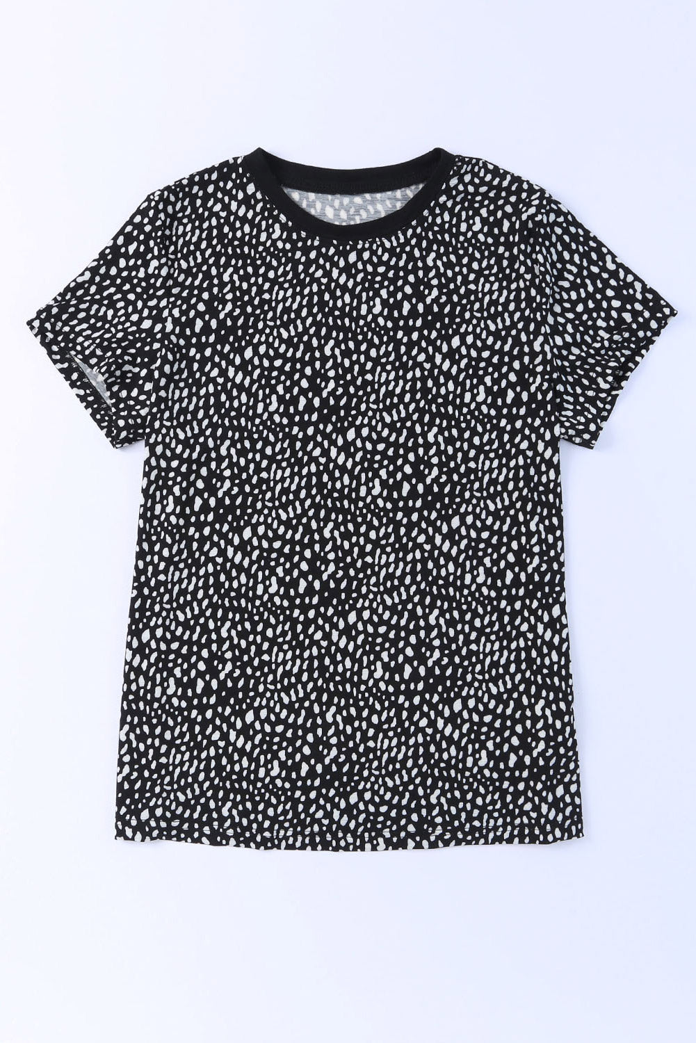 Black Cheetah Print O-neck Short Sleeve T Shirt-4