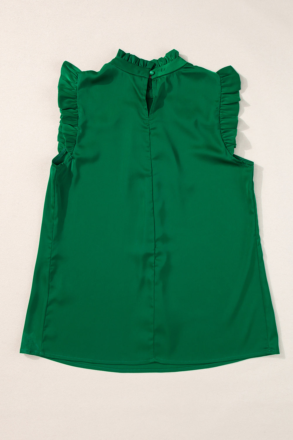 Bright Green Pleated Mock Neck Frilled Trim Sleeveless Top-9