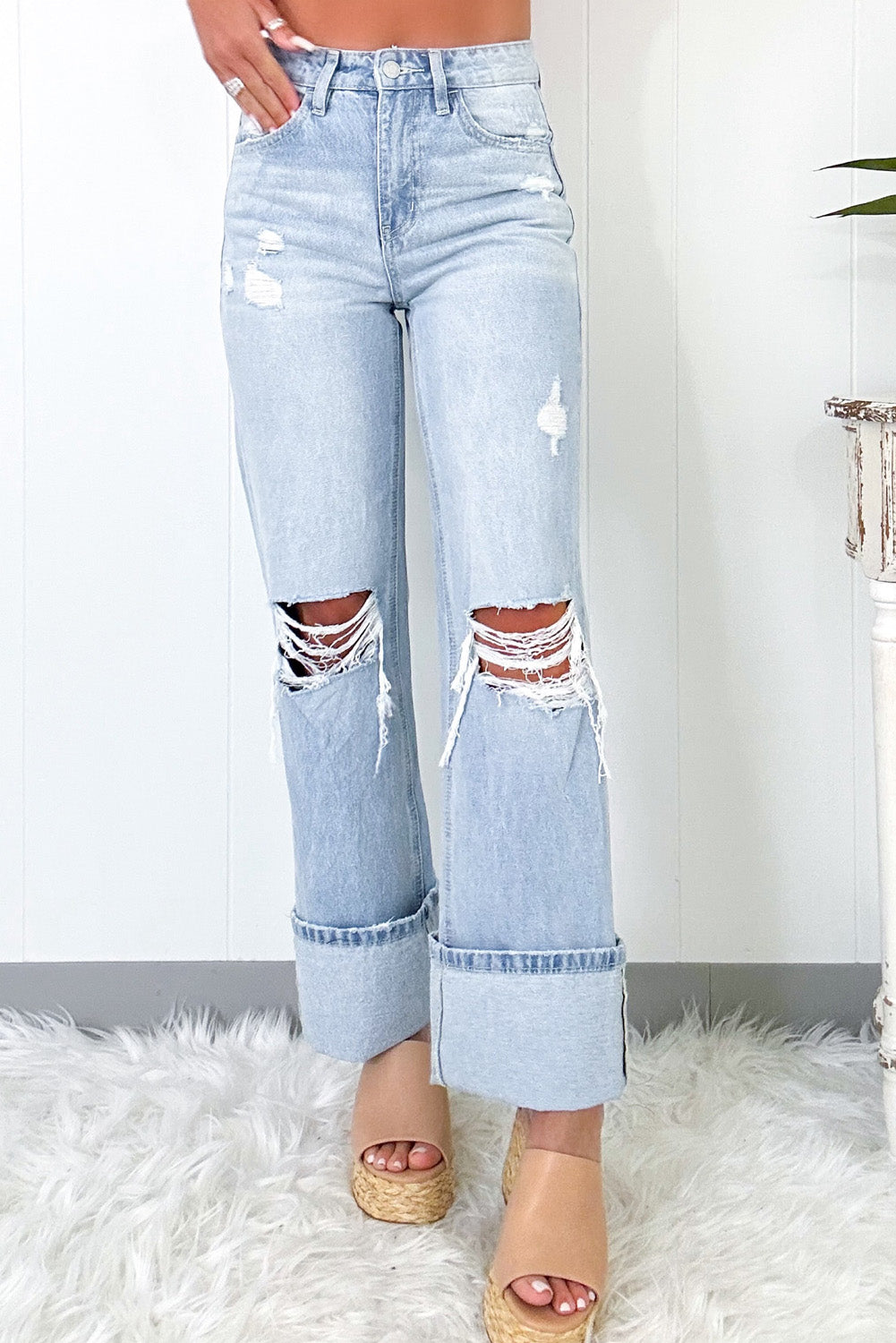 Beau Blue Light Wash Distressed Flare Jeans-2