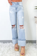 Beau Blue Light Wash Distressed Flare Jeans-2