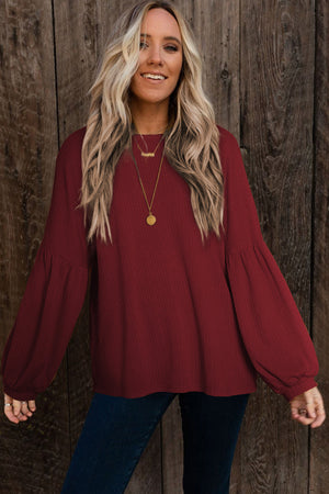 Faux Knit Jacquard Puffy Long Sleeve Top-2
