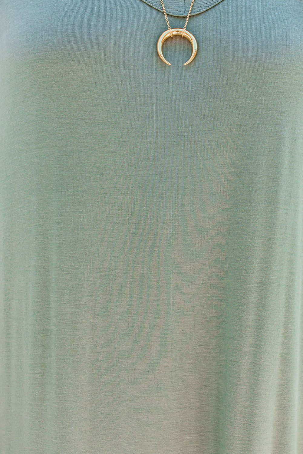 Grass Green V Neck Hidden Pocket Splits Maxi T-shirt Dress-10