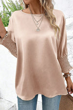 Smoke Gray Shirred Dolman Sleeve Satin Blouse-2