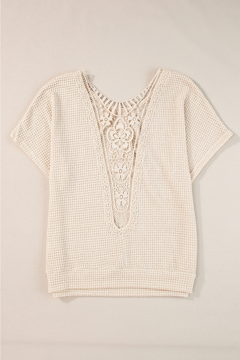 Oatmeal Guipure Lace Patch Textured T-shirt-5