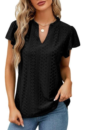 ΑΜΕΣΑ ΔΙΑΘΕΣΙΜΟ: μαύρο κοντομάνικο δαντελένιο μπλουζάκι με V ντεκολτέ DAPHINE