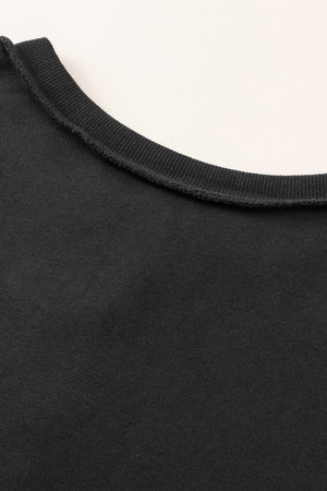 Black Oversized Exposed Seam Henley Sweatshirt-7