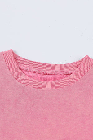Pink Drop Shoulder Ribbed Trim Oversized Sweatshirt-5
