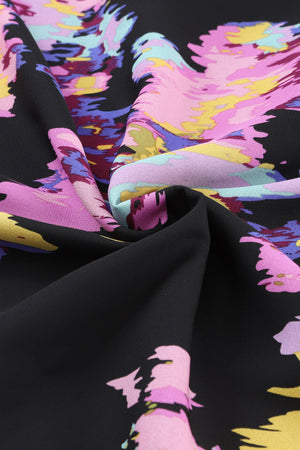 Black Abstract Print Pleated High Waist Maxi Dress-10
