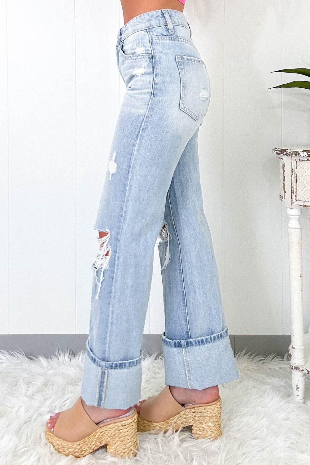 Beau Blue Light Wash Distressed Flare Jeans-1