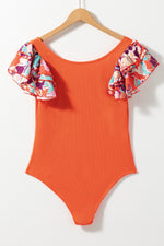 Orange Ribbed Knit Tiered Ruffled Sleeve Bodysuit-14