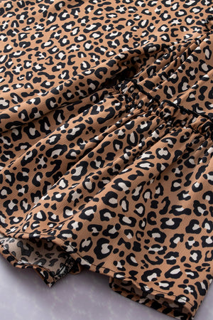 Chestnut Leopard Print Ruffle Wide Sleeve Blouse-10