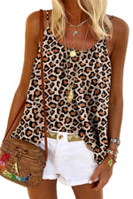 Khaki Leopard Print Spaghetti Strap Pleated Flowing Tank Top-20