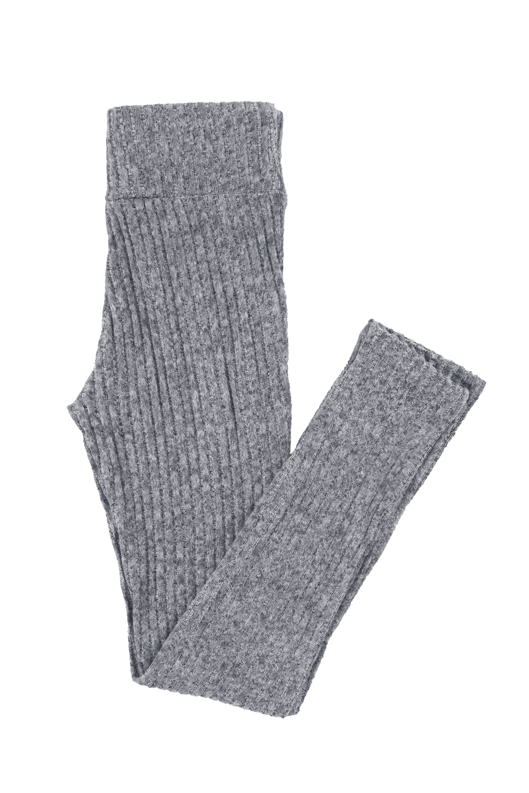 Gray Wide Waistband Ribbed Textured Knit Leggings-10